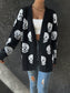 Women's Fashion Casual Halloween Skull Jacquard Knitted Long Sleeve Cardigan