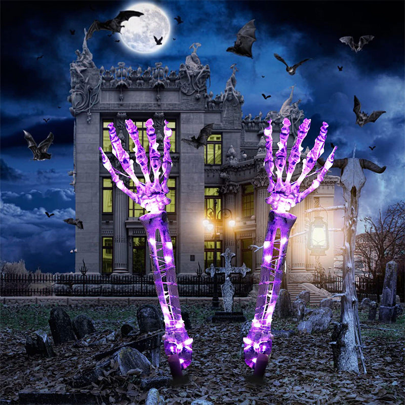 Halloween Decorative Skeleton Hand Halloween Garden Decoration Props LED Light-emitting Ghost Hand Skull Hand Plug Light