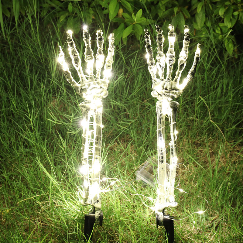 Halloween Decorative Skeleton Hand Halloween Garden Decoration Props LED Light-emitting Ghost Hand Skull Hand Plug Light