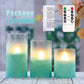 Green Sandblasted Flameless Candles Ocean Theme Glass Tube LED Candles Remote - Real Wax Battery Operated Pillar Candles for Home Party Weddings Christmas Decor - Set of 3